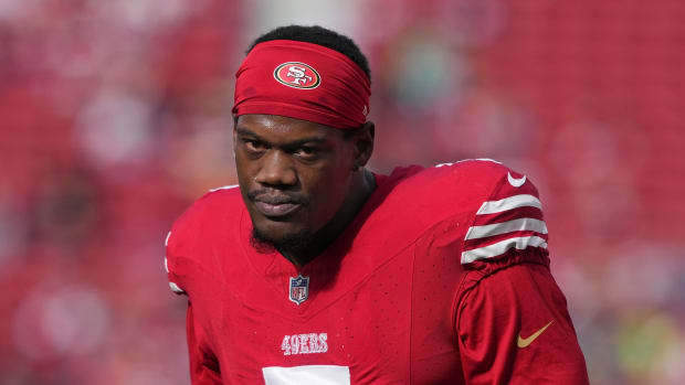 San Francisco 49ers linebacker Randy Gregory (5) before the game against the Seattle Seahawks at Levi's Stadium.